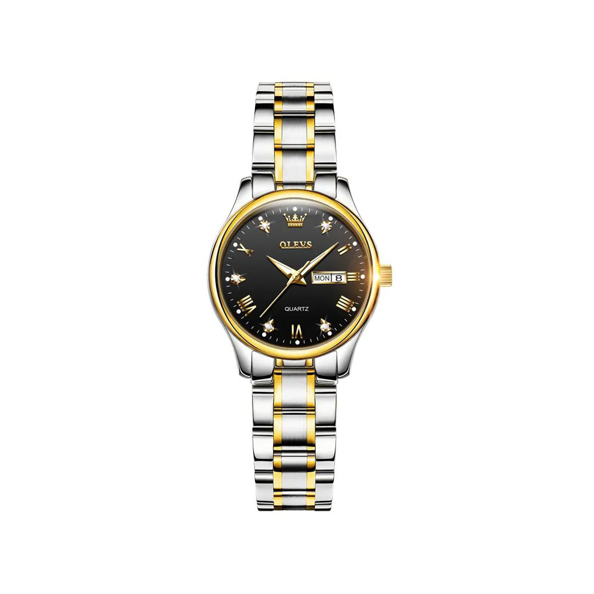 OLEVS 5563 Luxury Fashion round Ladies Quartz Watch - Silver & Black