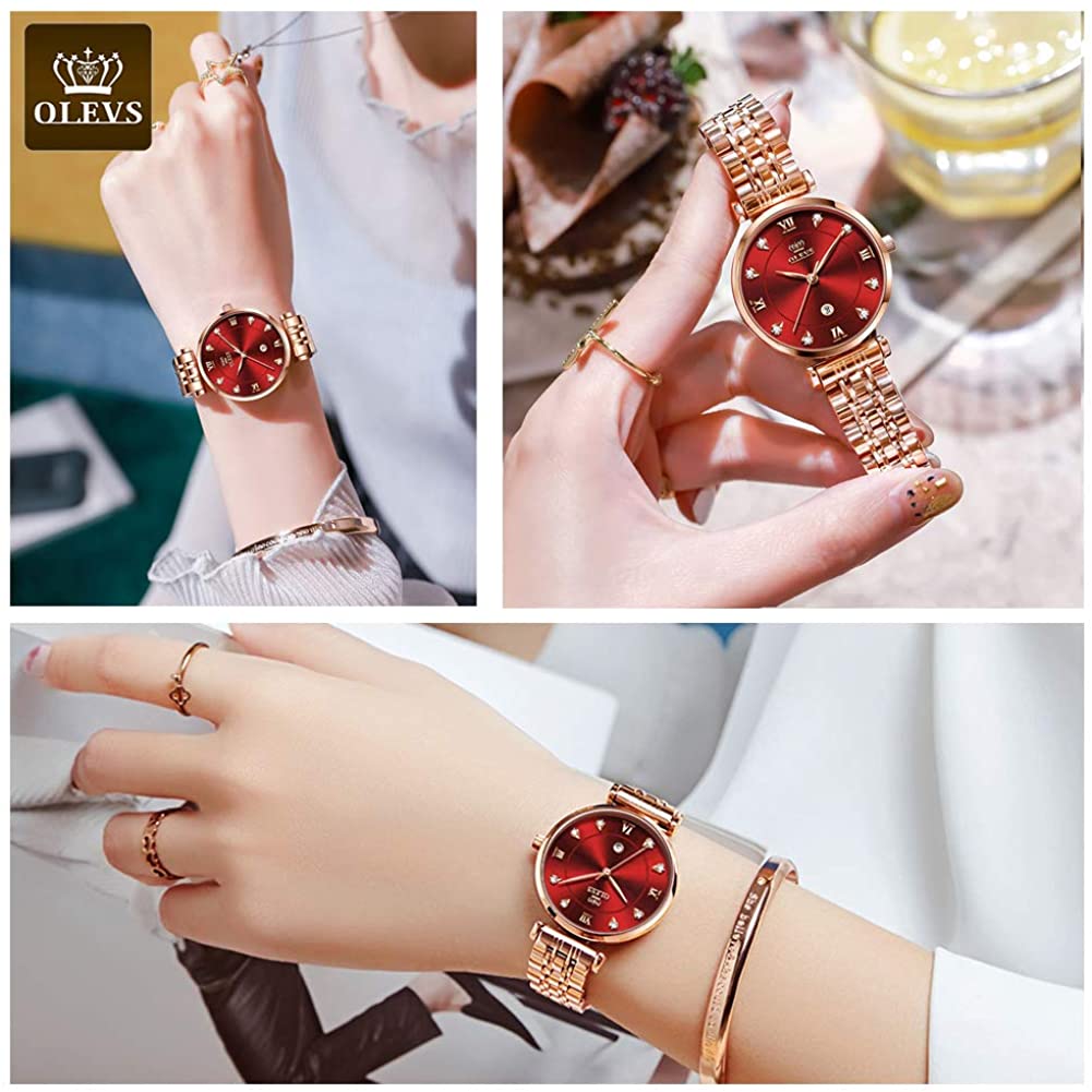 OLVES 5866 Luxury Fashion Quartz watch for women- Rose Gold & Red