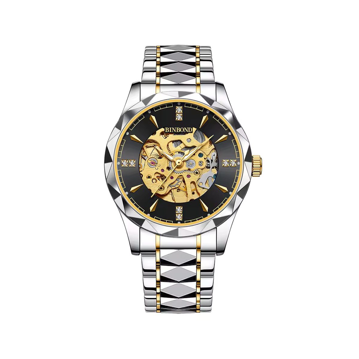BINBOND 5059 Luxury Automatic Mechanical Movement Steel Men's Watch-Silver Black