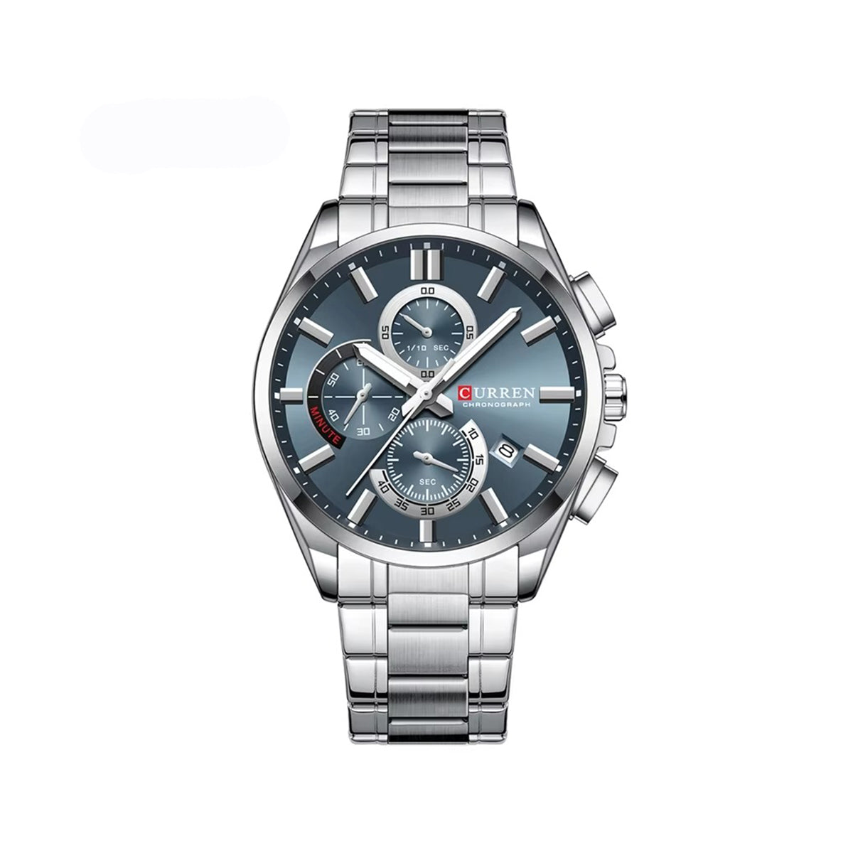 CURREN 8475 Classic Chronograph Stainless Steel Men's Watch-Silver Blue