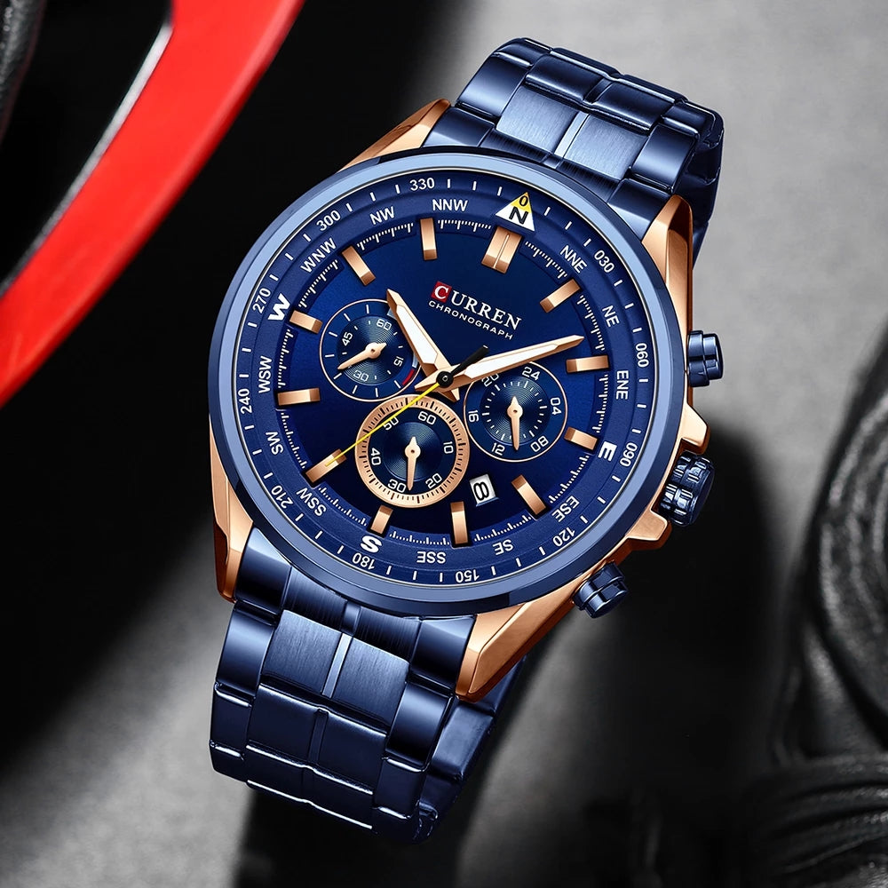 CURREN 8399 Stainless Steel Watch for Men - Blue