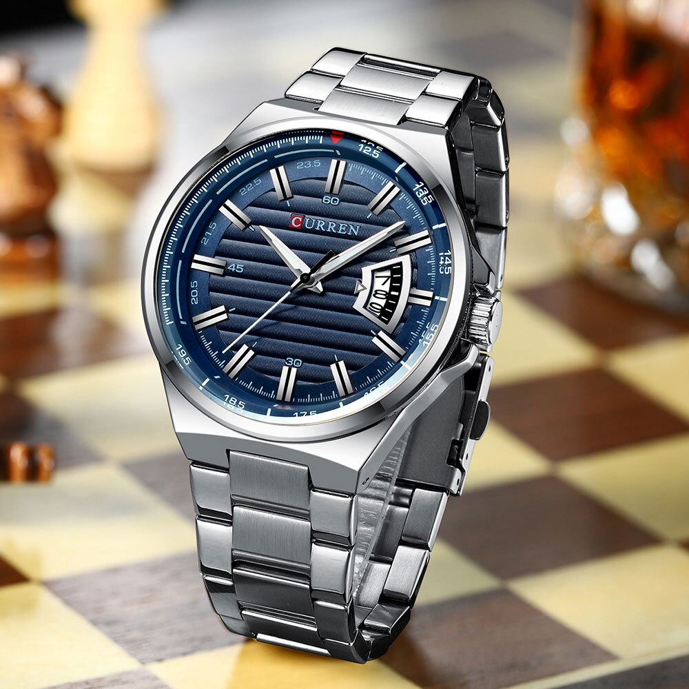 CURREN 8375 Stainless Steel Analog Watch For Men - Silver & Blue