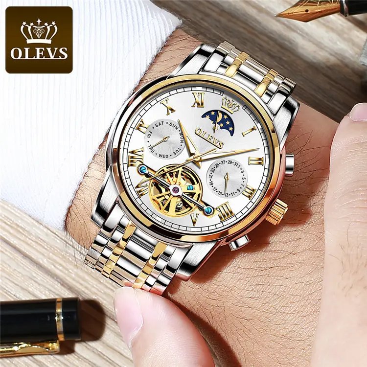 OLEVS 6617 Men’s Classic Mechanical Watch- Silver white