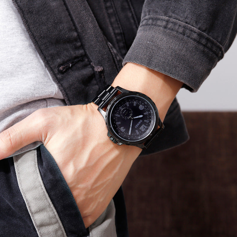 SKMEI 1513 Stainless Steel Analog Quartz Men’s Watch- Black