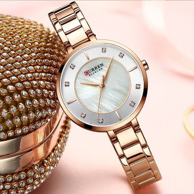 CURREN C9051L Quartz Stainless Steel Strap Women Wristwatch - Rose Gold & Silver
