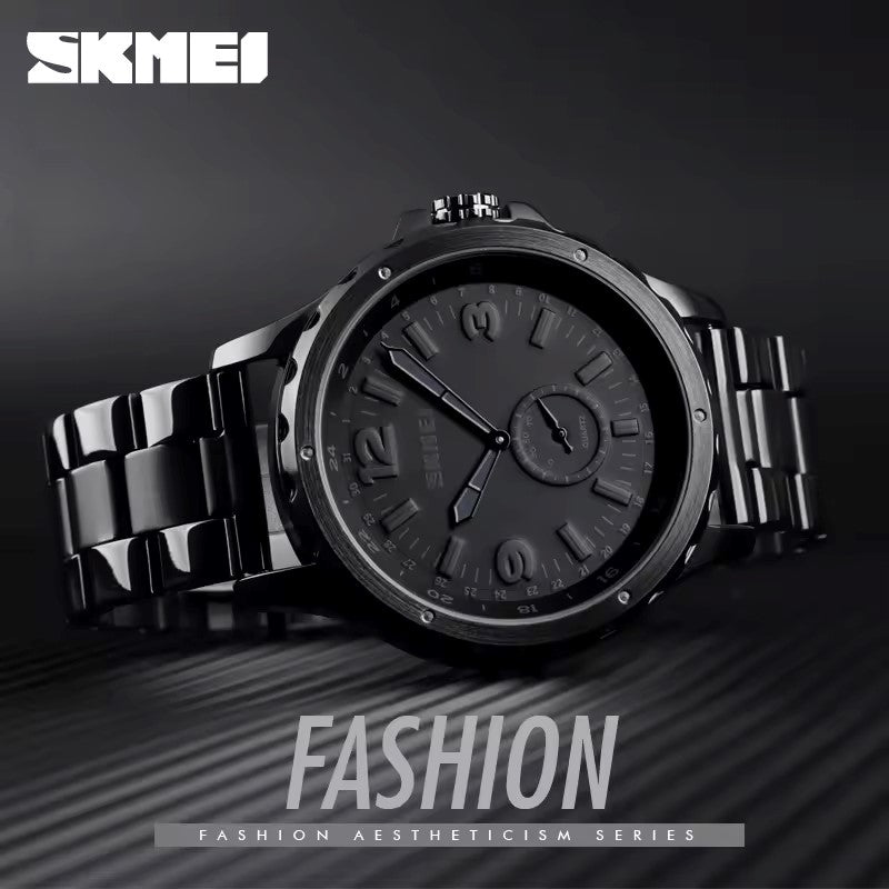 SKMEI 1513 Stainless Steel Analog Quartz Men’s Watch- Black