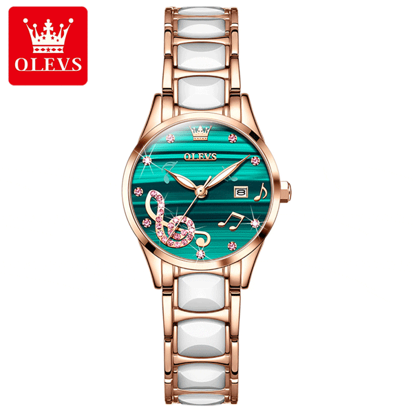 OLEVS 3605 Luxury Ceramic Quartz women wristwatch- Green