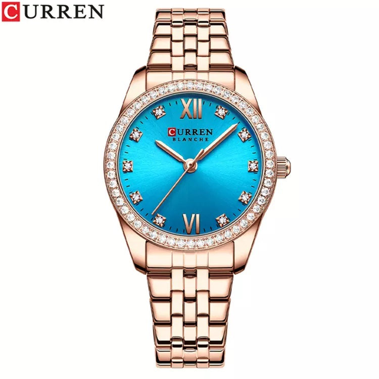 CURREN 9086 Stainless Steel Watch for Women - Rose Gold & Blue