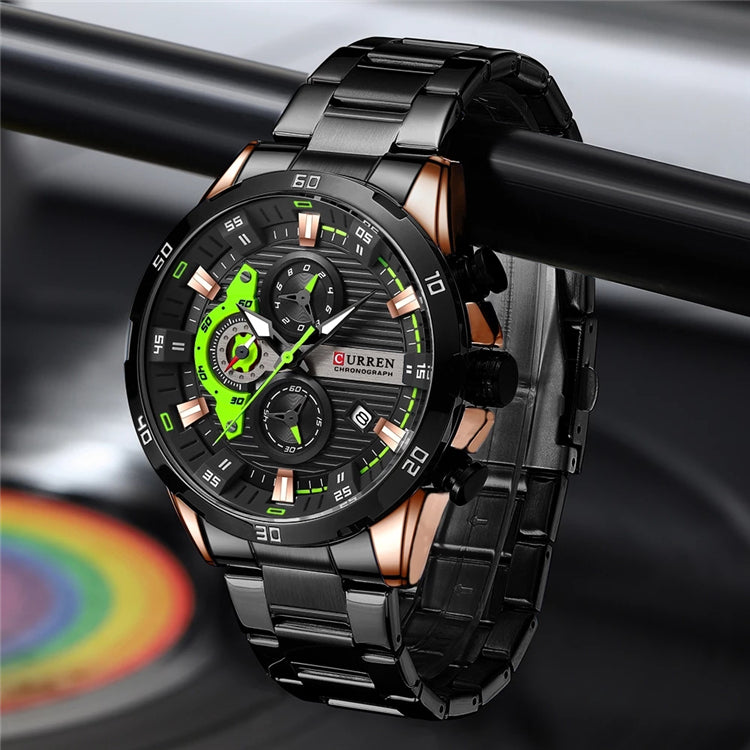 CURREN 8402 Chronograph Stainless Steel Watch for Men - Black & Green