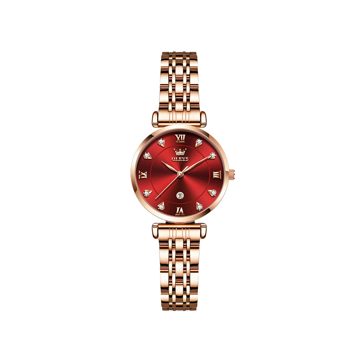 OLVES 5866 Luxury Fashion Quartz watch for women- Rose Gold & Red