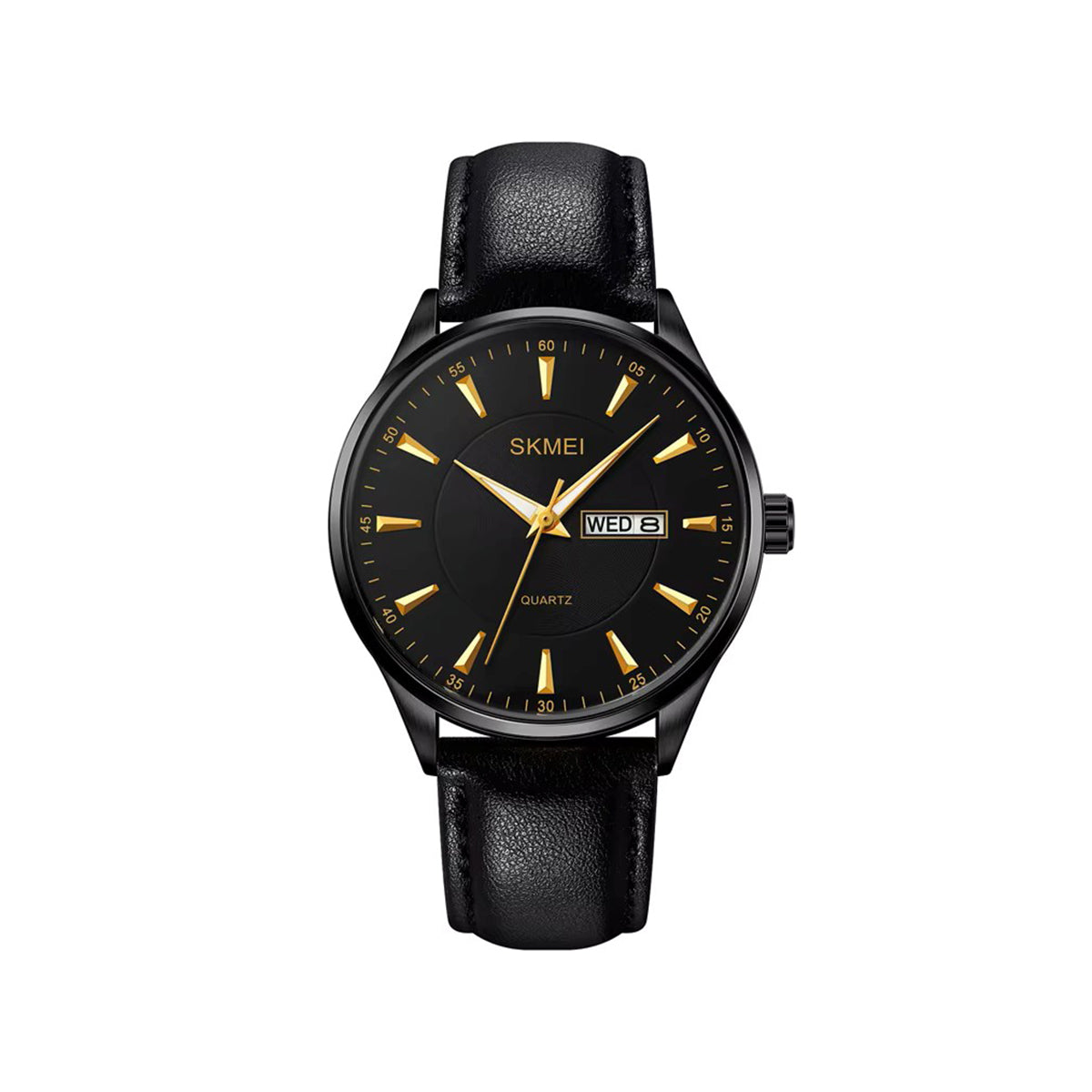 SKMEI 2075 Classic Leather straps Calendar Storage Men’s watch- Black
