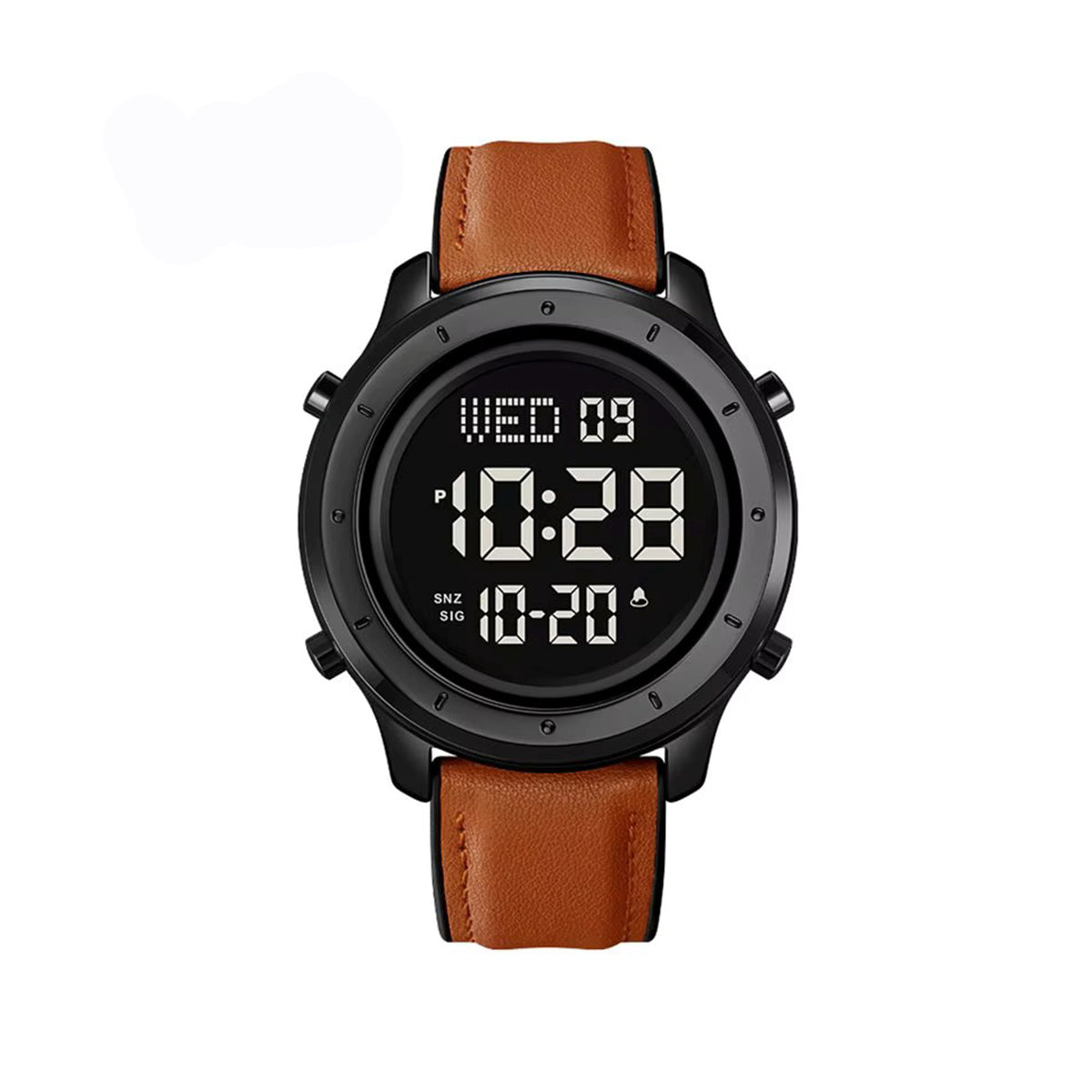 SKMEI 1864 Metal Steel Leather Digital Sport Wrist Watches for Men- Brown
