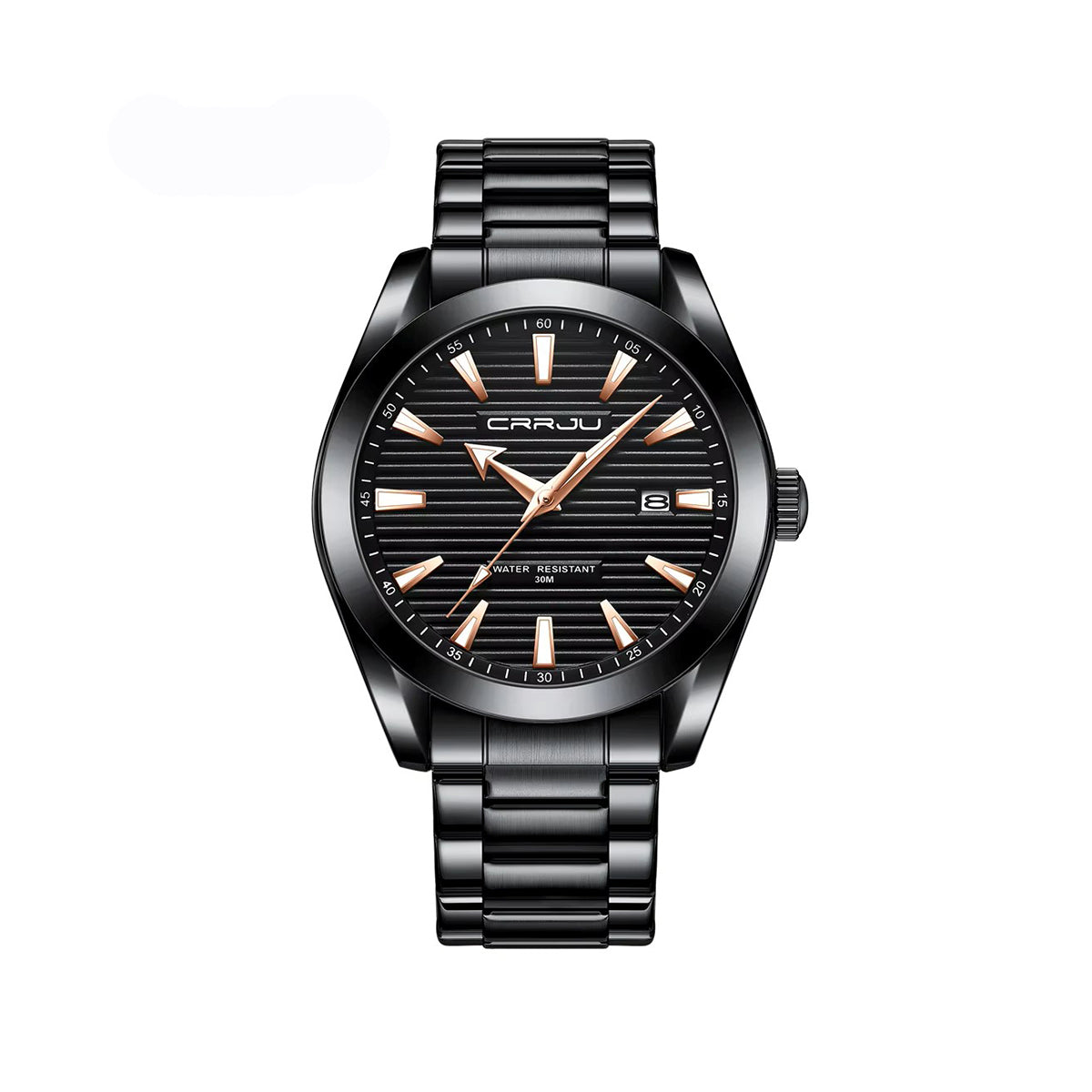 CRRJU 5006 High Quality Classic Quartz Luminous Stainless-Steel Watch for Men- Black