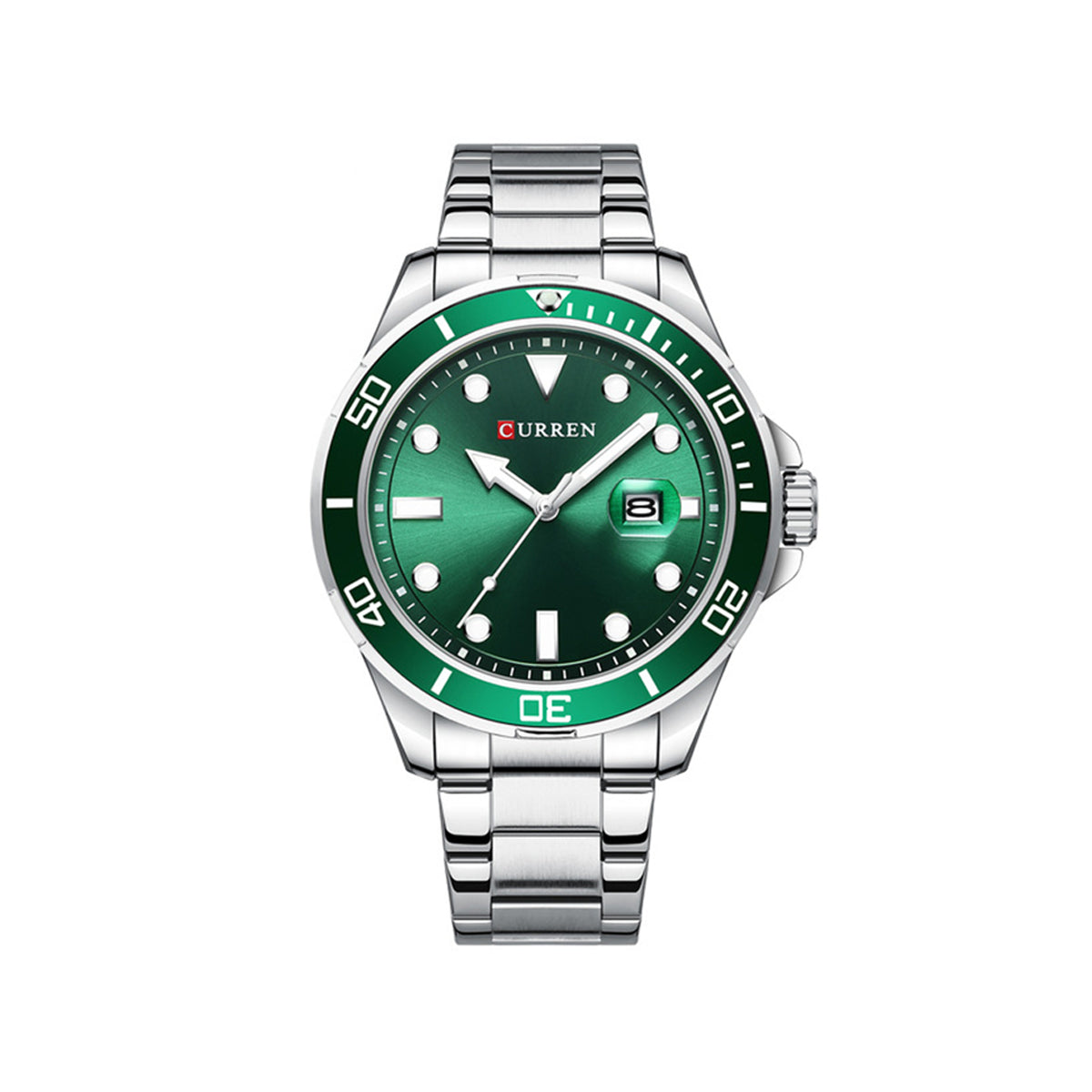 CURREN 8388 Chronograph Stainless Steel Watch for Men - Silver & Green