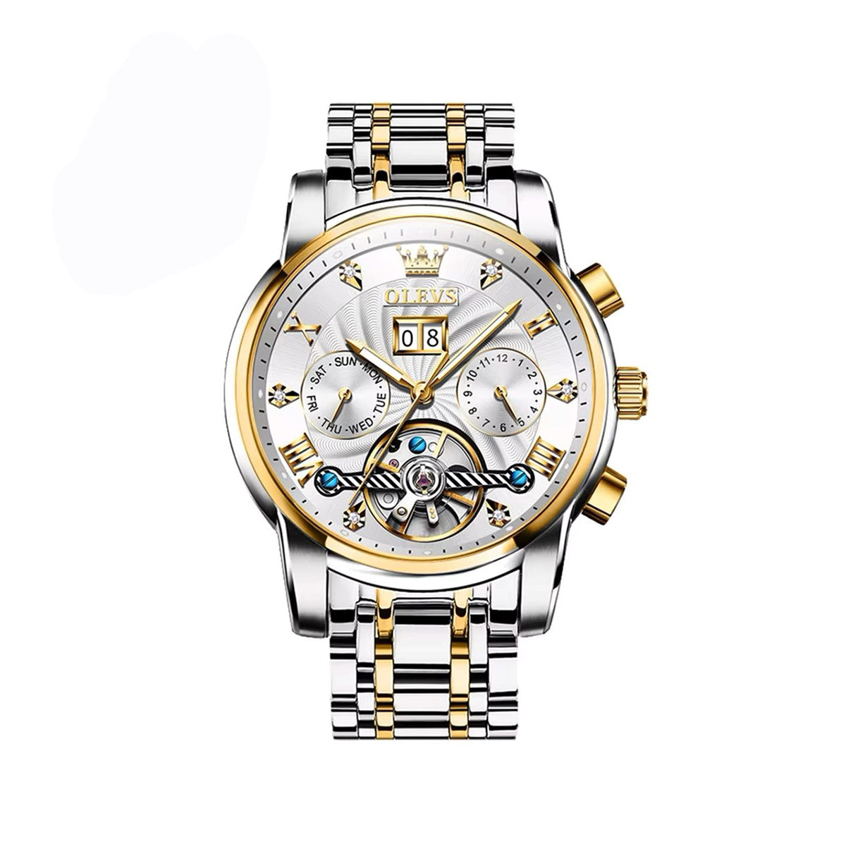 OLEVS 9910 Mechanical Wrist watch for Men- Silver Gold