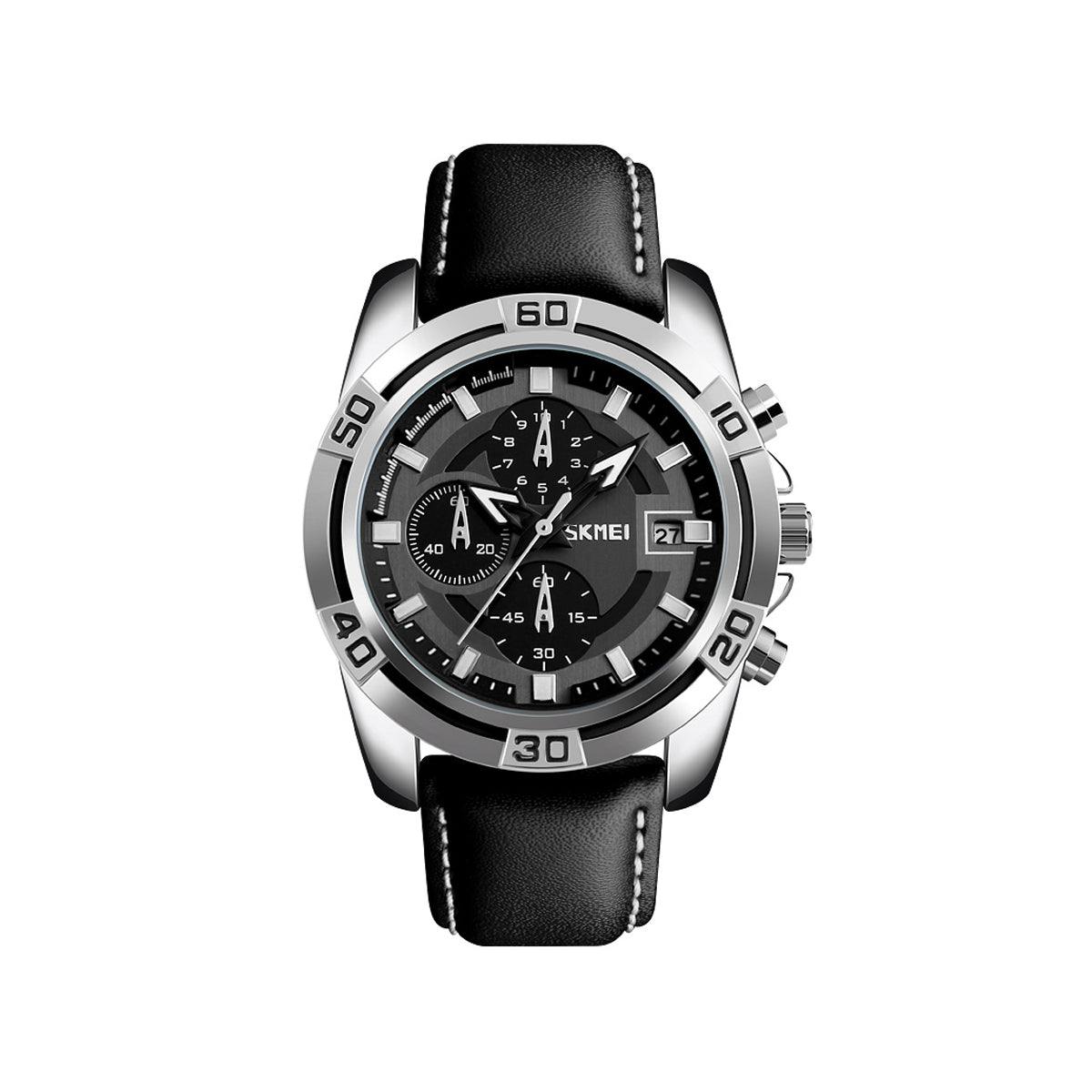 SKMEI 9156 Active Chronograph Leather Quartz Watch for Men- Black