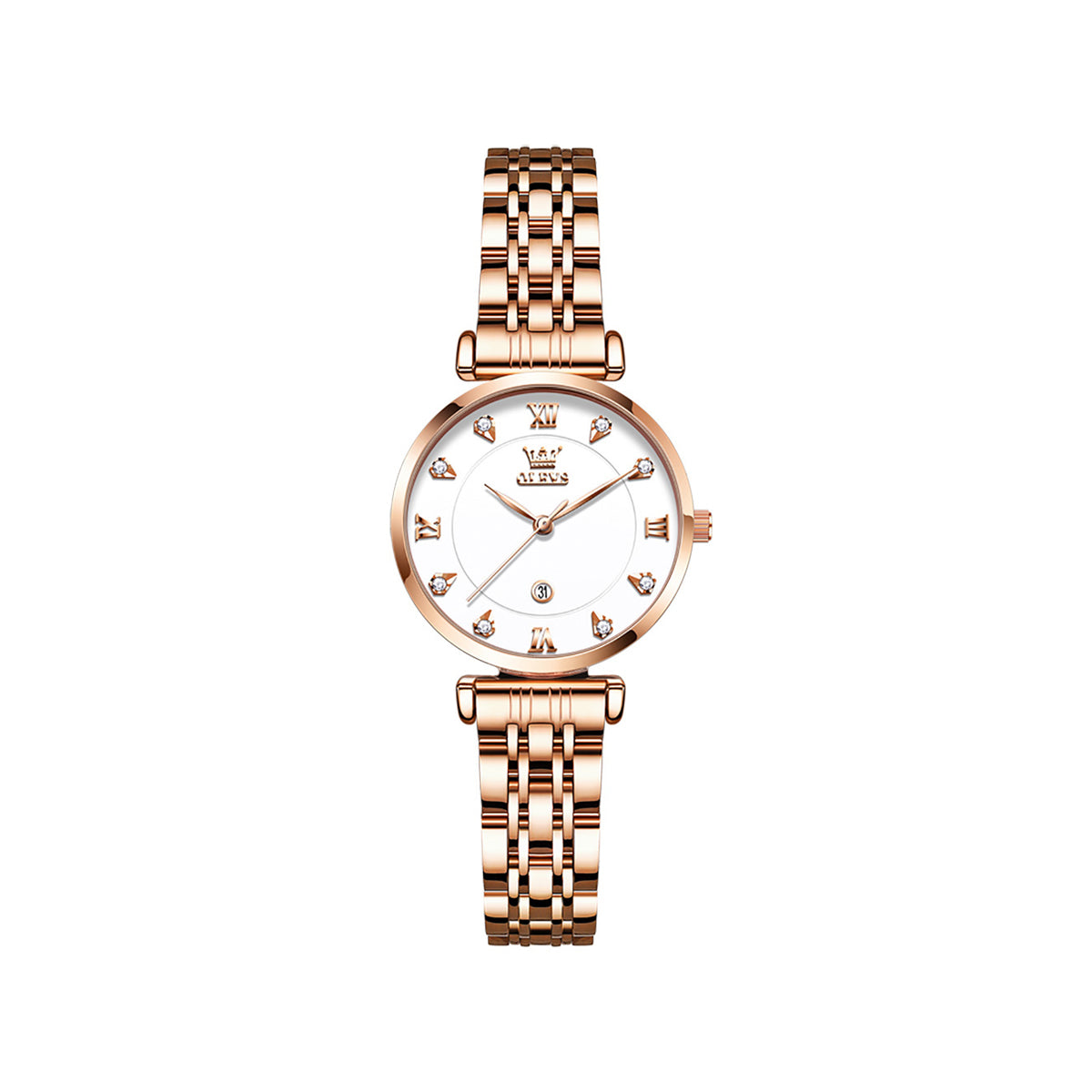 OLVES 5866 Luxury Fashion Quartz watch for women- Rose Gold & white