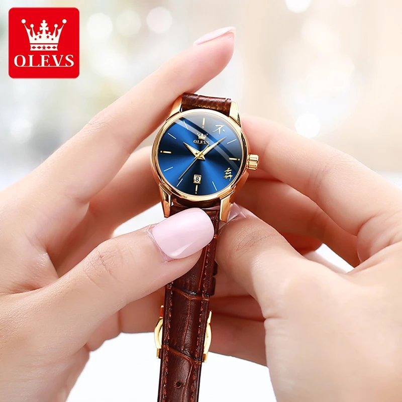 Olevs 2865 Luxury Fashion Watch For Women- Brown Gold & Blue