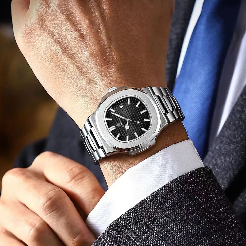 Poedagar 613 Business Quartz Luxury Stainless Steel Luminous Watch for Men- Silver Black