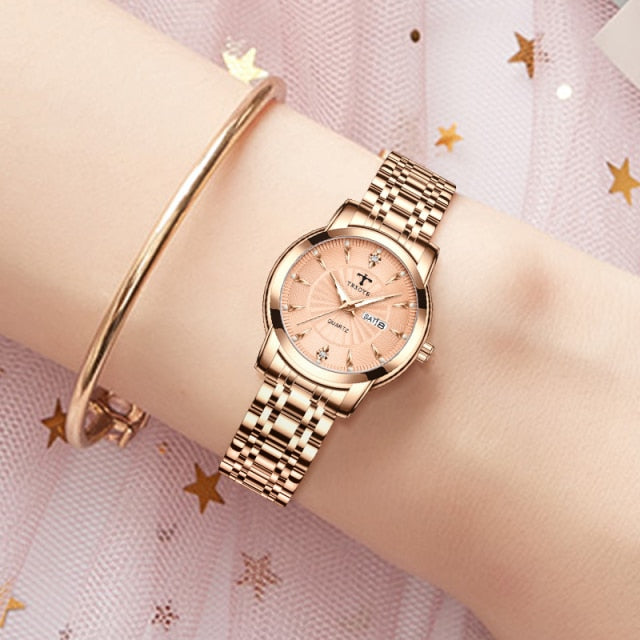 Trsoye 8801 Luxury Design Elegant Watch For Women- Rose Gold