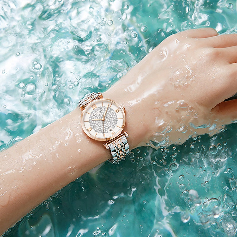 Trsoye 8821 luxury quartz women fashion watch- Silver & Rose Gold