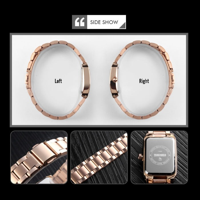 SKMEI 1400 luxury stainless steel wristwatch for Woman- Rose Gold
