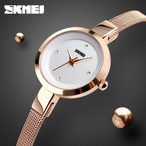 Skmei 1390 Luxury Stainless Steel Minimalist wristwatch for Women- Rose Gold