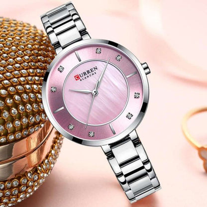 CURREN C9051L Quartz Stainless Steel Strap Women Wristwatch - Silver & Pink