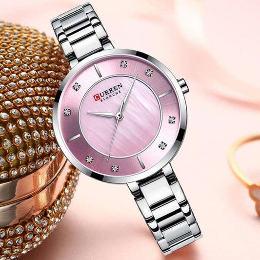 CURREN C9051L Quartz Stainless Steel Strap Women Wristwatch - Silver & Pink