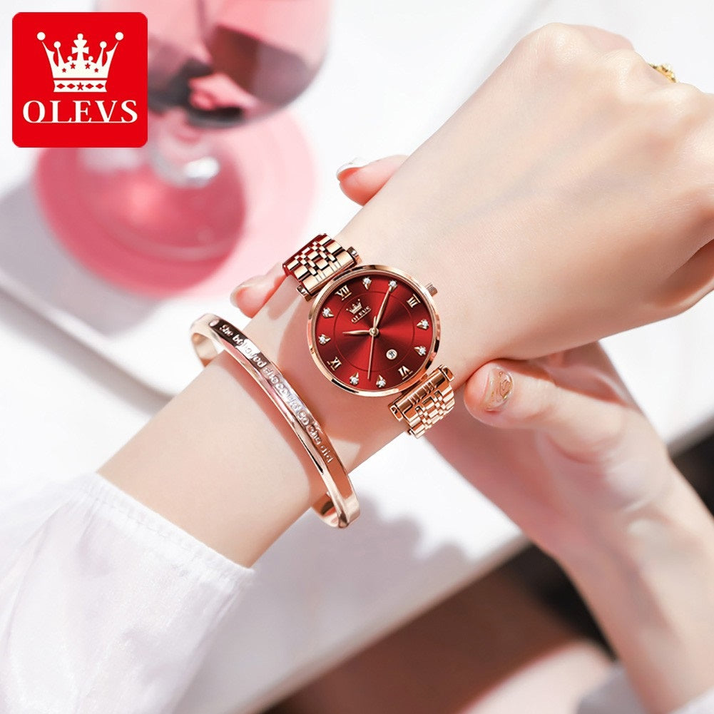 OLVES 5866 Luxury Fashion Quartz watch for women- Rose Gold & Red