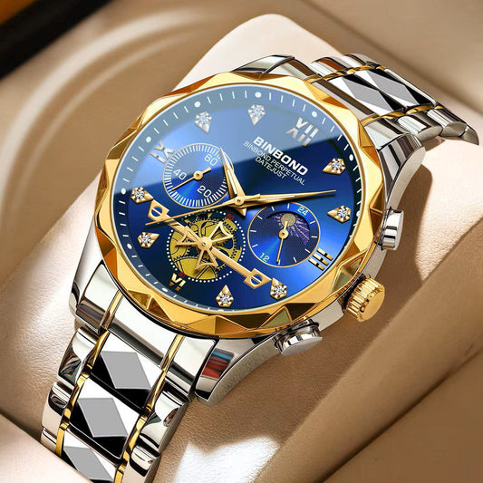 BINBOND 1236 Classic Style Quartz Luminous Men's Watch-Gold Blue