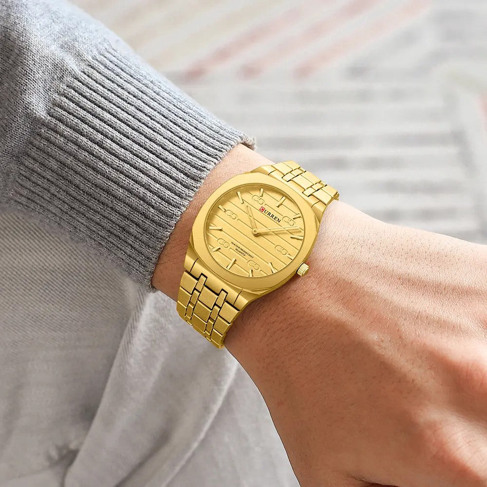 CURREN 8444 Ultra Thin Stainless Steel Watch For Men-Gold