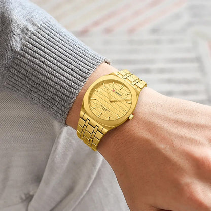 CURREN 8444 Ultra Thin Stainless Steel Watch For Men-Gold