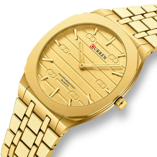 CURREN 8444 Ultra Thin Stainless Steel Watch For Men-Gold