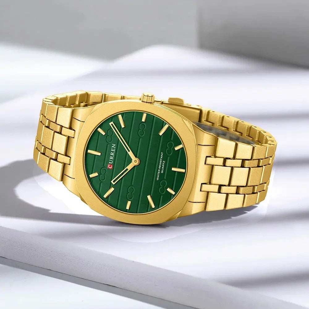 CURREN 8444 Ultra Thin Stainless Steel Watch For Men-Gold Green