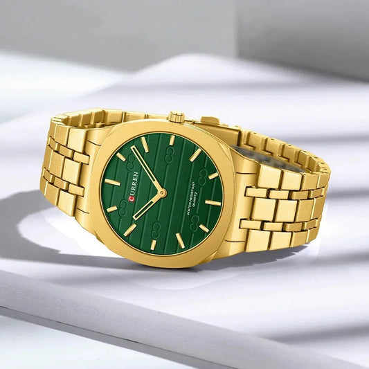 CURREN 8444 Ultra Thin Stainless Steel Watch For Men-Gold Green