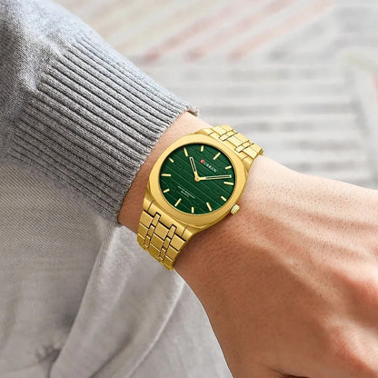 CURREN 8444 Ultra Thin Stainless Steel Watch For Men-Gold Green