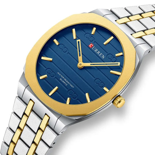 CURREN 8444 Ultra Thin Stainless Steel Watch For Men-Silver Blue