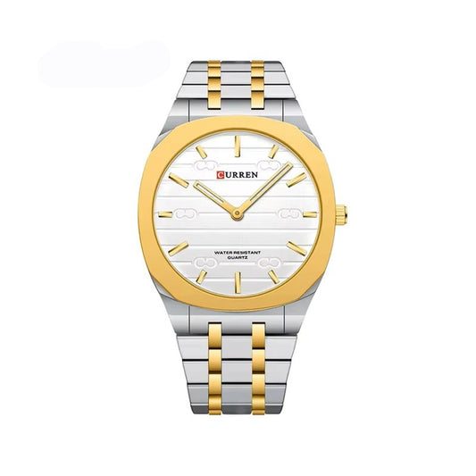 CURREN 8444 Ultra Thin Stainless Steel Watch For Men-Silver White