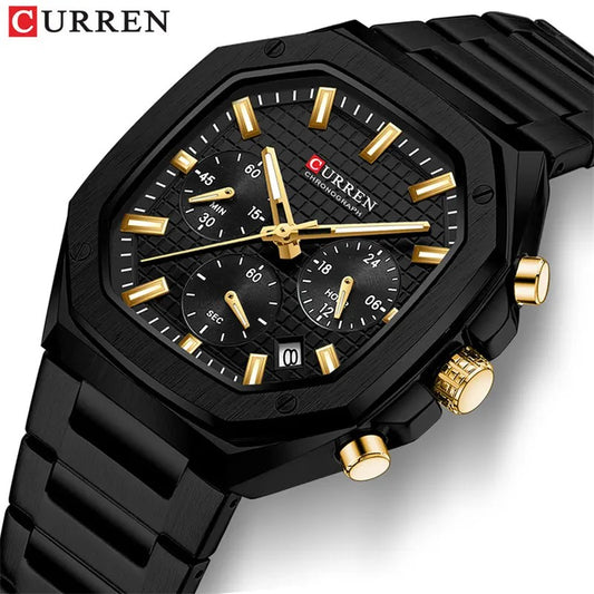 CURREN 8459 Casual Chronograph Stainless Steel Men's Watch-Black Gold