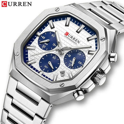 CURREN 8459 Casual Chronograph Stainless Steel Men's Watch-Silver Blue