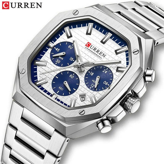 CURREN 8459 Casual Chronograph Stainless Steel Men's Watch-Silver Blue