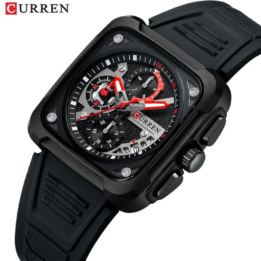 CURREN 8461 Unique Luminous Sporty Silicone Strap Watch for Men-Black
