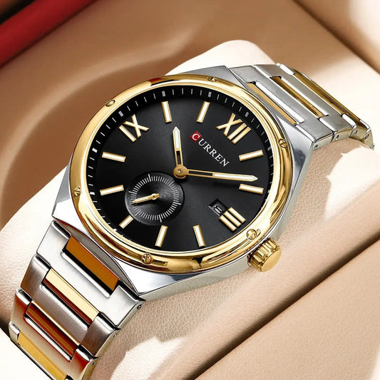 CURREN 8471 New Casual Stainless Steel Quartz Men's Watch-Silver Black
