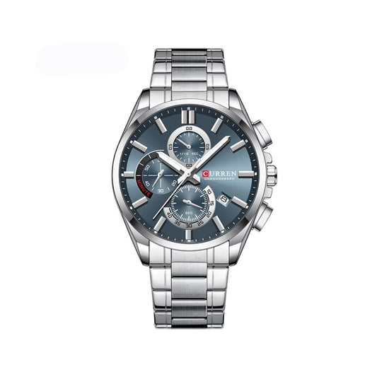 CURREN 8475 Classic Chronograph Stainless Steel Men's Watch-Silver Blue