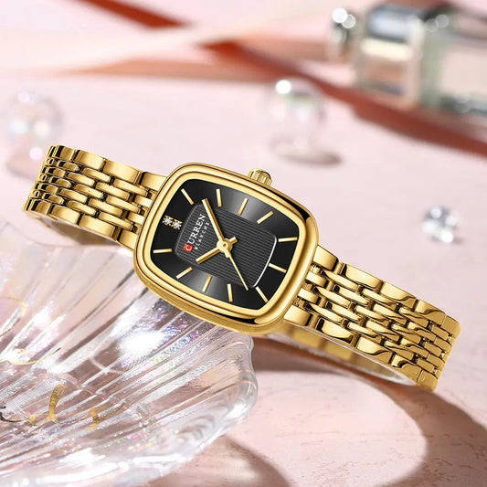 CURREN 9093 Luxury Square Stainless Steel Ladies Watch-Gold Black