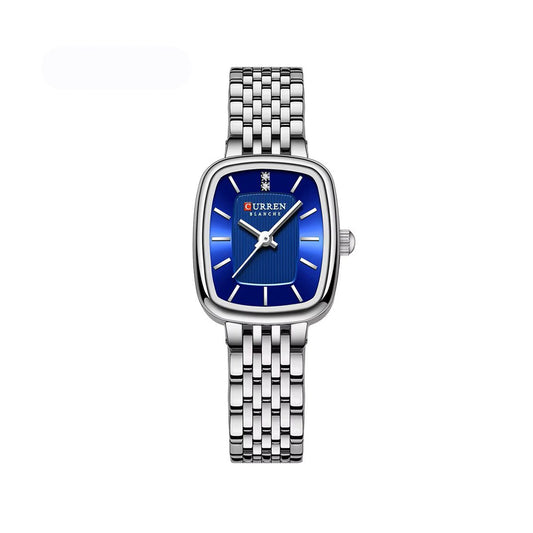 CURREN 9093 Luxury Square Stainless Steel Ladies Watch-Silver Blue