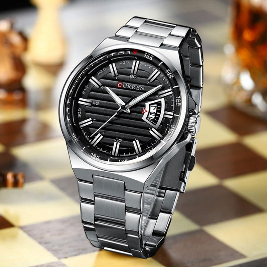 CURREN 8375 Stainless Steel Analog Watch For Men - Silver & Black