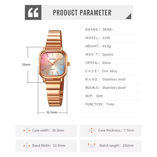 SKMEI 2190 Rainbow dial trendy women wristwatch- Rose Gold