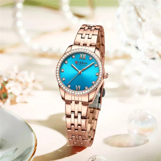 CURREN 9086 Stainless Steel Watch for Women - Rose Gold & Blue